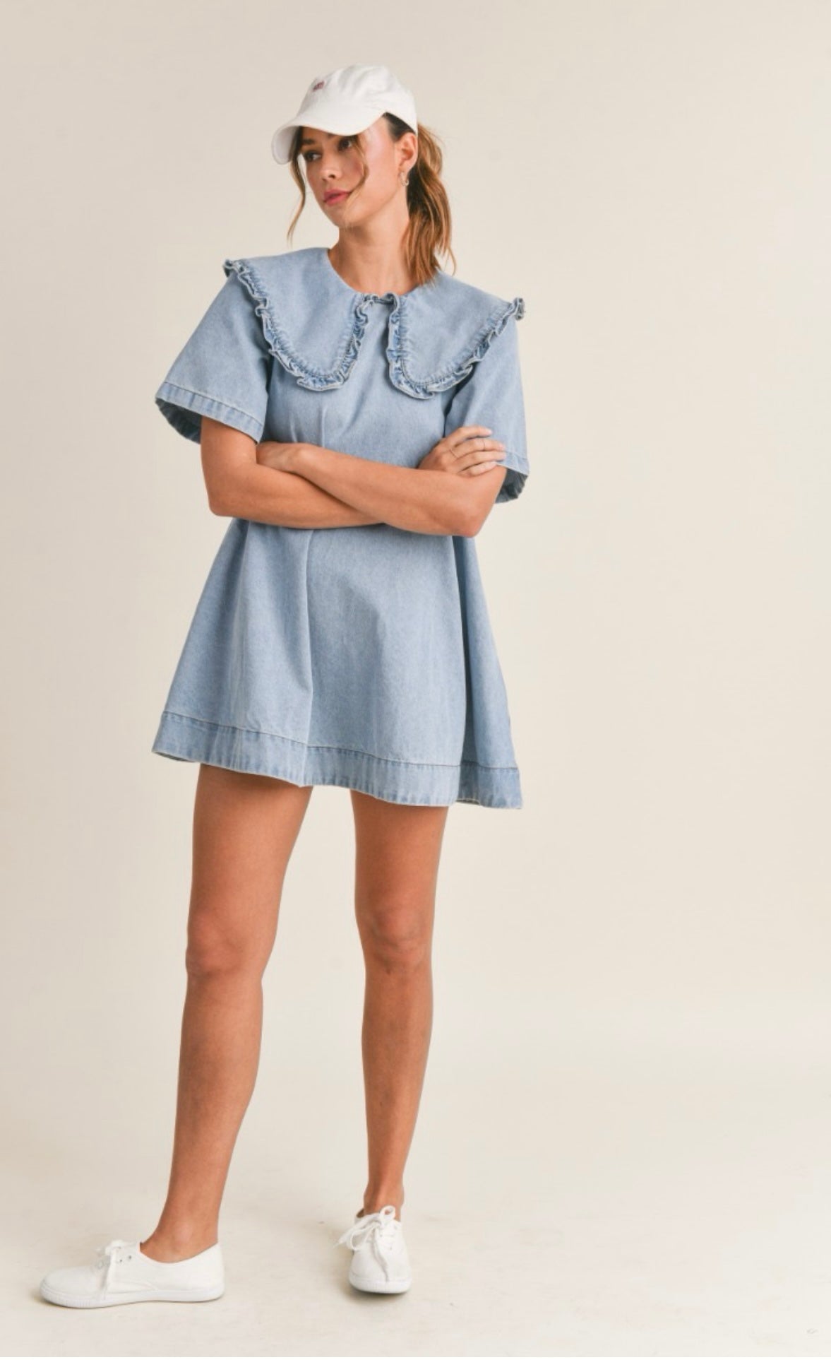Peter Pan Collar Denim Mini Dress JoandLu Peter Pan Collar Denim Mini Dress JoandLu