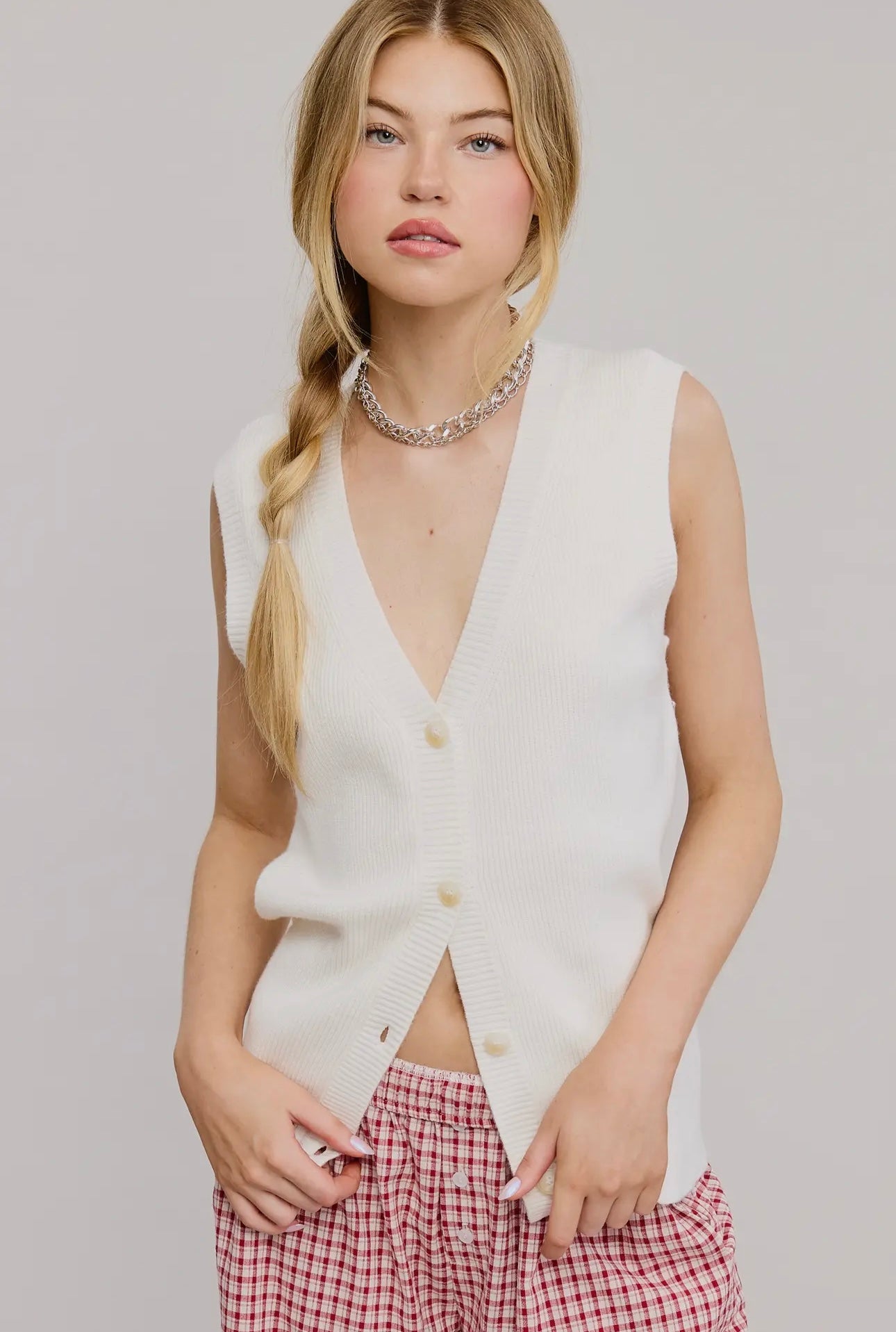 Cream Buttoned Sweater Vest