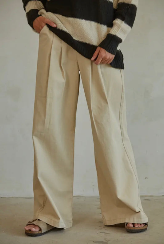 Twill Pleated Wide Leg Pants