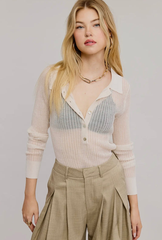 Sheer Knit Henley Top