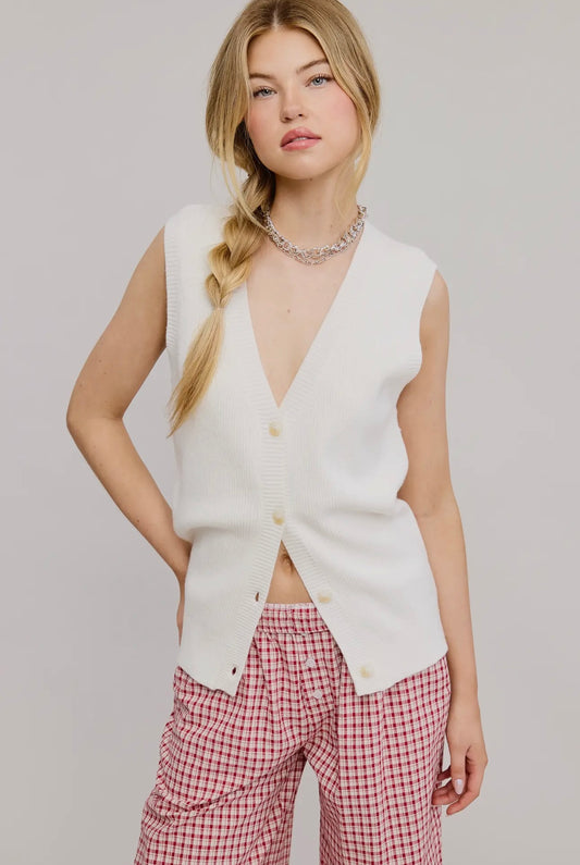 Cream Buttoned Sweater Vest