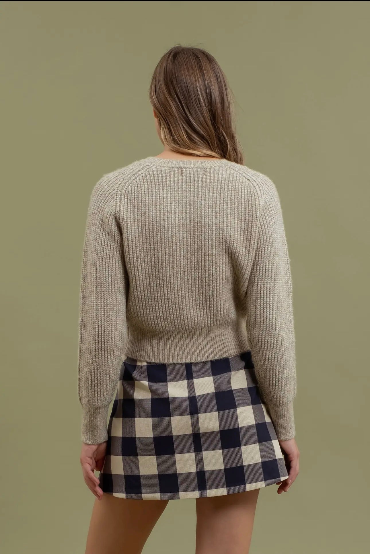 Crew Neck Pearl Button Down Knit Cardigan